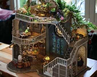 DIY tiny magic fantasy miniature wooden house cabin toy puzzle