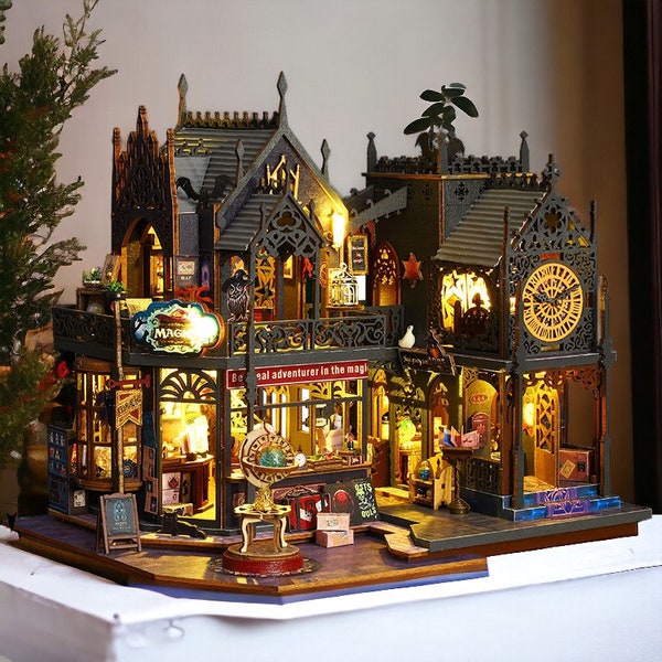 DIY tiny magic fantasy miniature wooden house Gothic toy puzzle