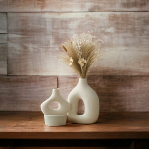 Nordic White Ceramic Vases - Set of 2 | Modern Frosted Flowerpots for Home and Office Decor