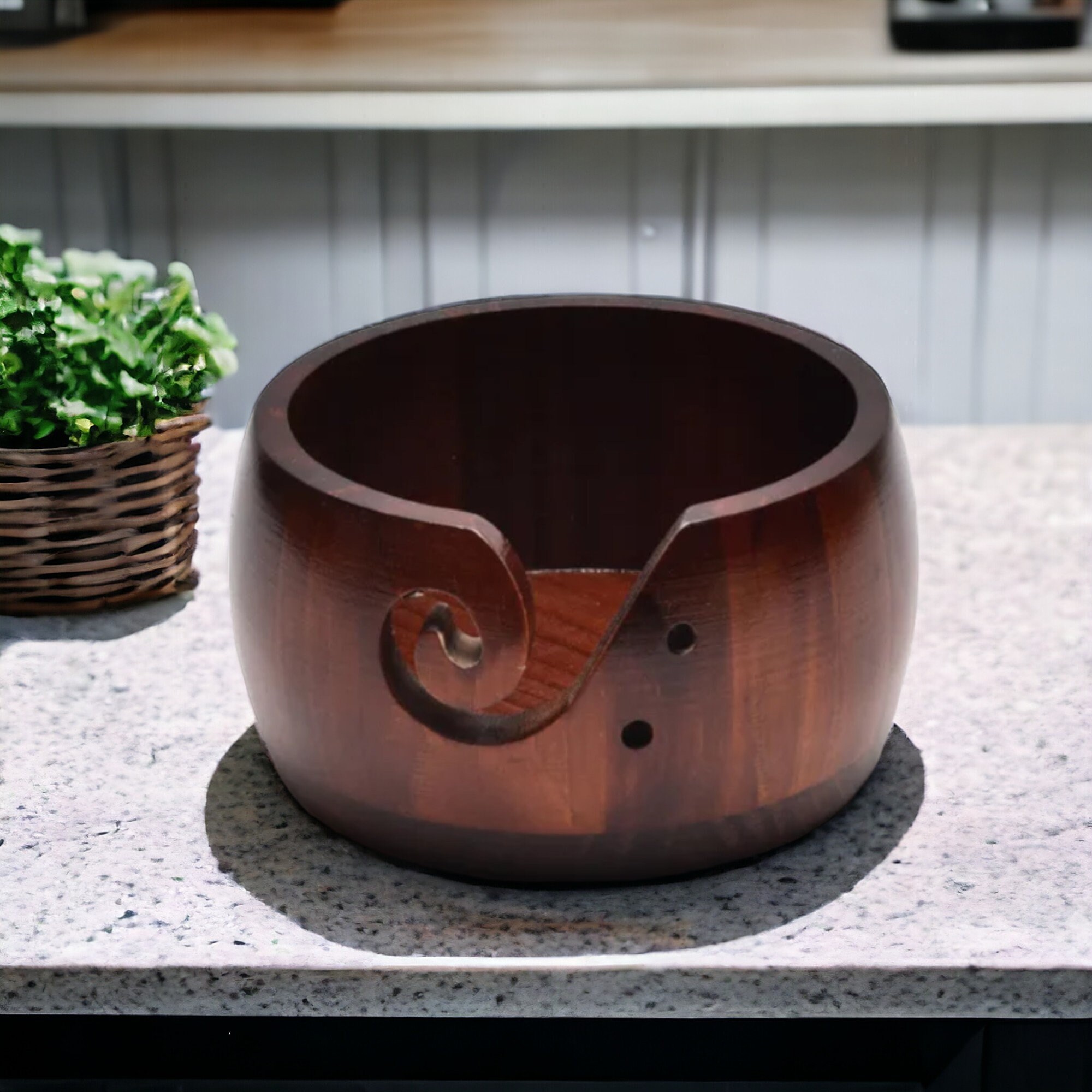 Wooden Yarn Bowl Round Crochet Bowl Holder With Holes Pine Knitting