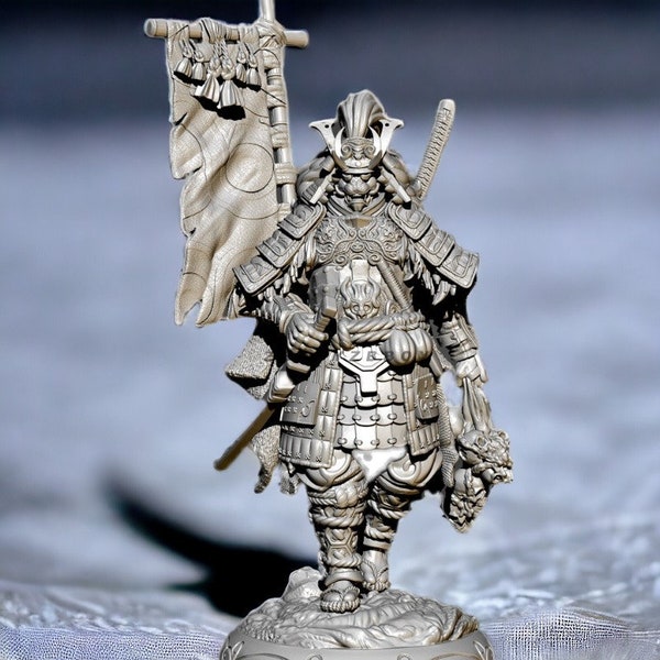 Samurai in Yoroi armor miniature | Armored Lion Ronin Miniature | for D&D 5e, Pathfinder and other RPG's | 38mm | 50mm | 75mm