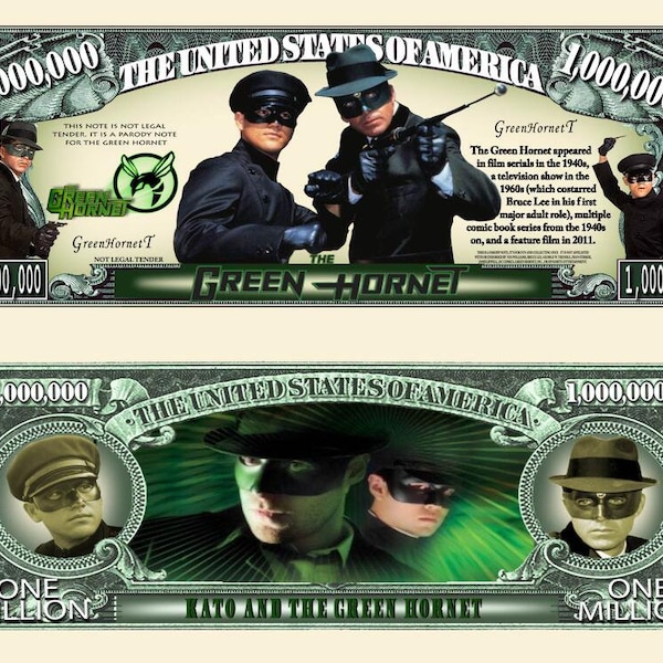 The Green Hornet Movie Classic Television Series Commemorative Novelty Million Bill With Semi Rigid Protector Sleeve