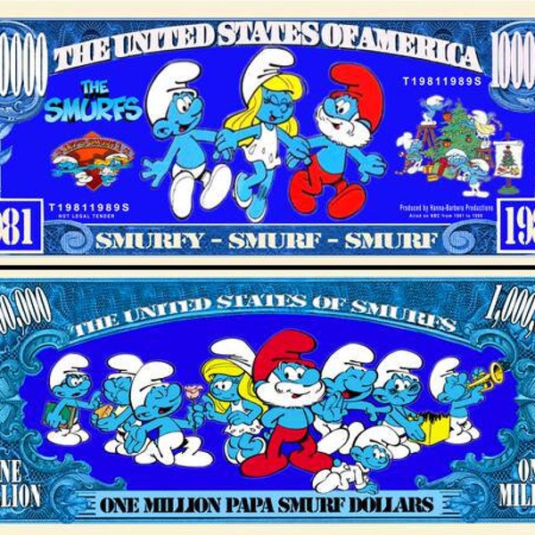 The Smurfs Classic Cartoon Series Characters Commemorative Novelty Million Bill With Semi Rigid Protector Sleeve