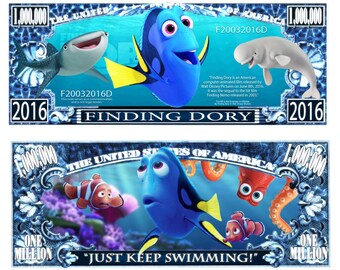 Finding Dory Cartoon Movie Ocean Water Fish Commemorative Novelty Million Bill With Semi Rigid Protector Sleeve