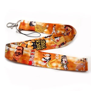 Queen Classic Rock and Roll Band Freddie Mercury Cartoon Orange Design Lanyard Keychain ID Badge Holder