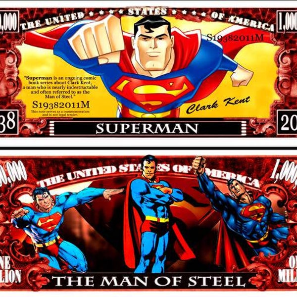 DC Comics Superman The Man of Steel Cartoon Style Commemorative Novelty Million Bill With Semi Rigid Protector Sleeve