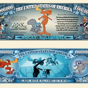Rocky and Bullwinkle Classic Vintage Cartoon Characters Series Commemorative Novelty Million Bill With Semi Rigid Protector Sleeve