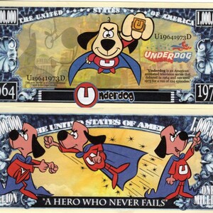 Underdog Classic Cartoon Series Character Commemorative Novelty Million Bill With Semi Rigid Protector Sleeve