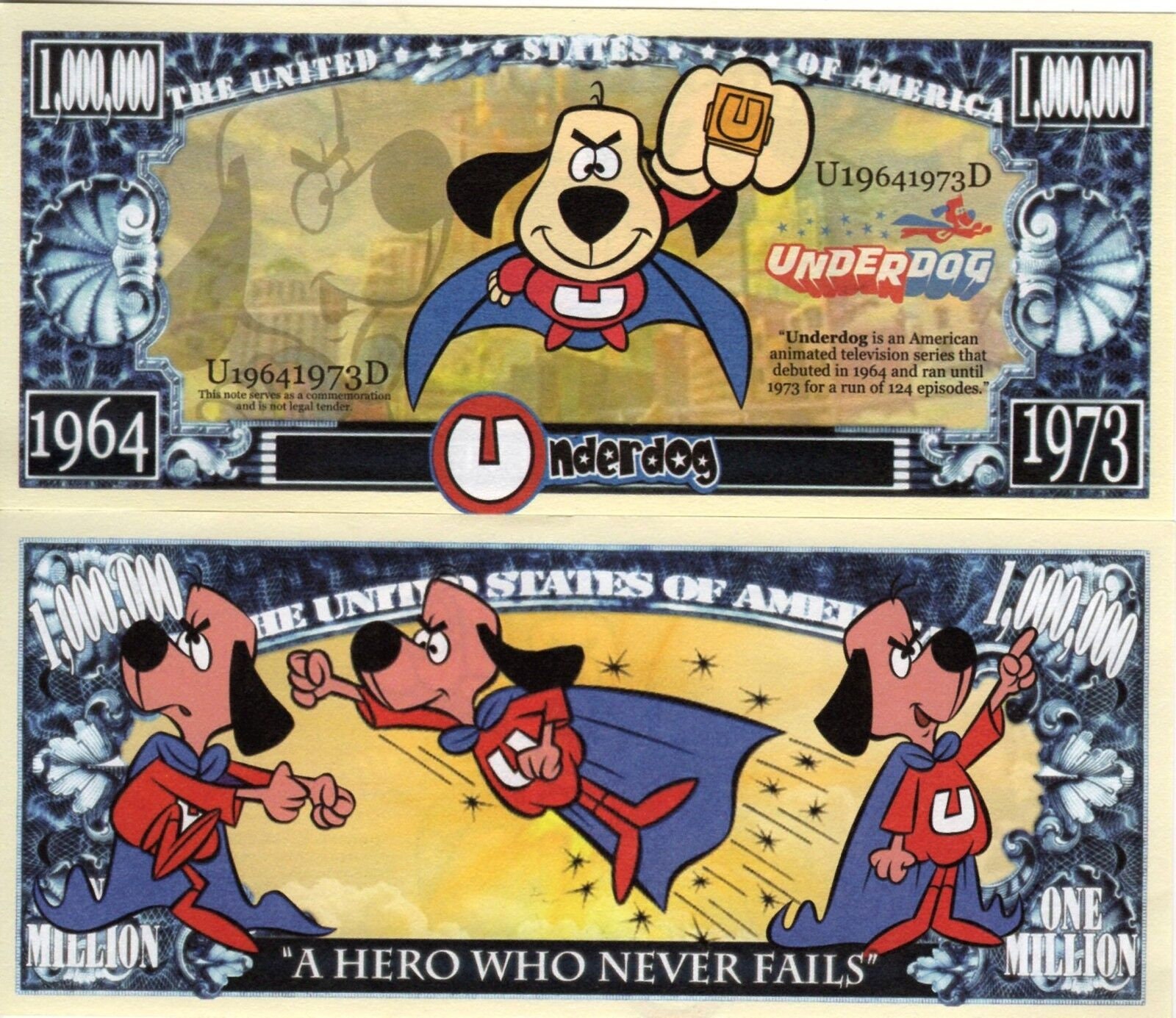 Underdog Classic Cartoon Series Character Commemorative Novelty Million ...