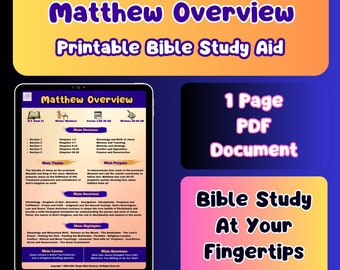 Bible Book Overview Digital Bible Study | 1 Powerful Page of Insightful Information on the Book of Matthew | Printable bible study aid!