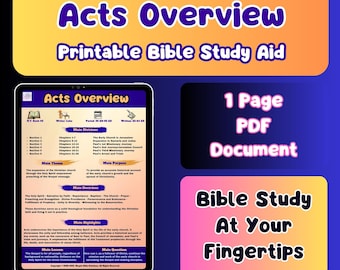Bible Book Overview Digital Bible Study | 1 Power-packed Page of Insightful Information on the Book of Acts | Printable bible study aid!