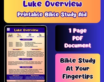 Bible Book Overview Digital Bible Study | 1 Power-packed Page of Insightful Information on the Gospel of Luke | Printable bible study aid!
