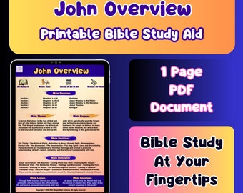 Bible Book Overview Digital Bible Study | 1 Power-packed Page of Insightful Information on the Gospel of John | Printable bible study aid!