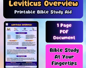 Bible Book Overview Digital Bible Study | 1 Power-Packed Page of Insightful Information on the Book of Leviticus | Printable bible study aid