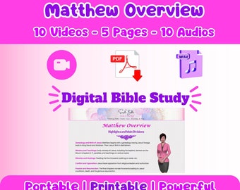 Matthew Overview Audio/Video digital bible course & printable bible study aid. This bible book overview will make a great bible study gift!