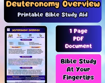 Bible Book Overview Digital Bible Study | 1 Powerful Page of Insightful Information on the Book of Deuteronomy | Printable bible study aid!