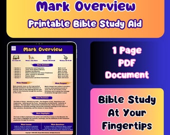 Bible Book Overview Digital Bible Study | 1 Power-packed Page of Insightful Information on the Gospel of Mark | Printable bible study aid!