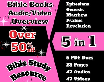 OVER 50% OFF!!! 5 in 1 bible book overview audio/video digital bible course and printable bible study aid.  Makes a great bible study gift!