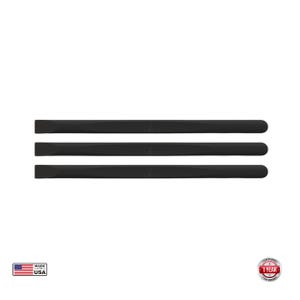 May include: Three black pry tools, each with a rounded end and a slightly curved handle. The tools are arranged in a row, with the handles pointing to the right.