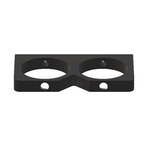 May include: Black plastic wall mount with two circular cutouts for holding two cans or bottles. The mount has two holes for attaching to a wall.