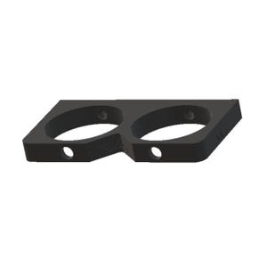 May include: Black plastic wall mount with two circular cutouts. The mount has four small holes for mounting screws.