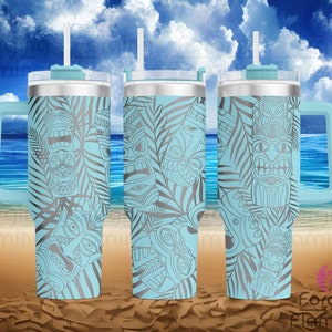 Tiki Theme Laser Engraved Full 20/30/40oz Tumbler Wrap, Digital Download, SVG, Rotary Laser