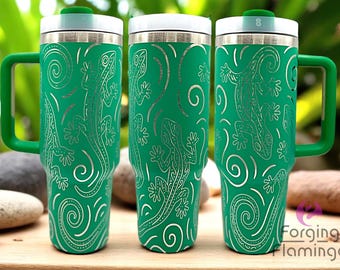 BARA DE OFERTAS Vaso térmico de acero inoxidable sin costuras de 40 oz con grabado láser de Geckos y pajita