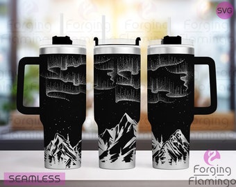 Northern Lights W/Mountains Laser Engraved Seamless Full 20/30/40oz Tumbler Wrap, Digital Download, SVG, Rotary Laser