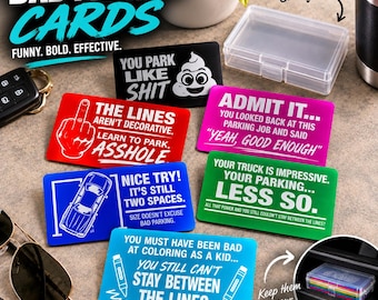 Tarjetas de aparcamiento inapropiadas grabadas con láser en aluminio. Divertido accesorio sarcástico para el coche. Regalo de broma para conductores.