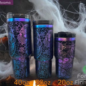 Dia De Los Muertos Laser Etched Tumbler - 20/30/40oz Insulated Stainless Steel Cup with Straw