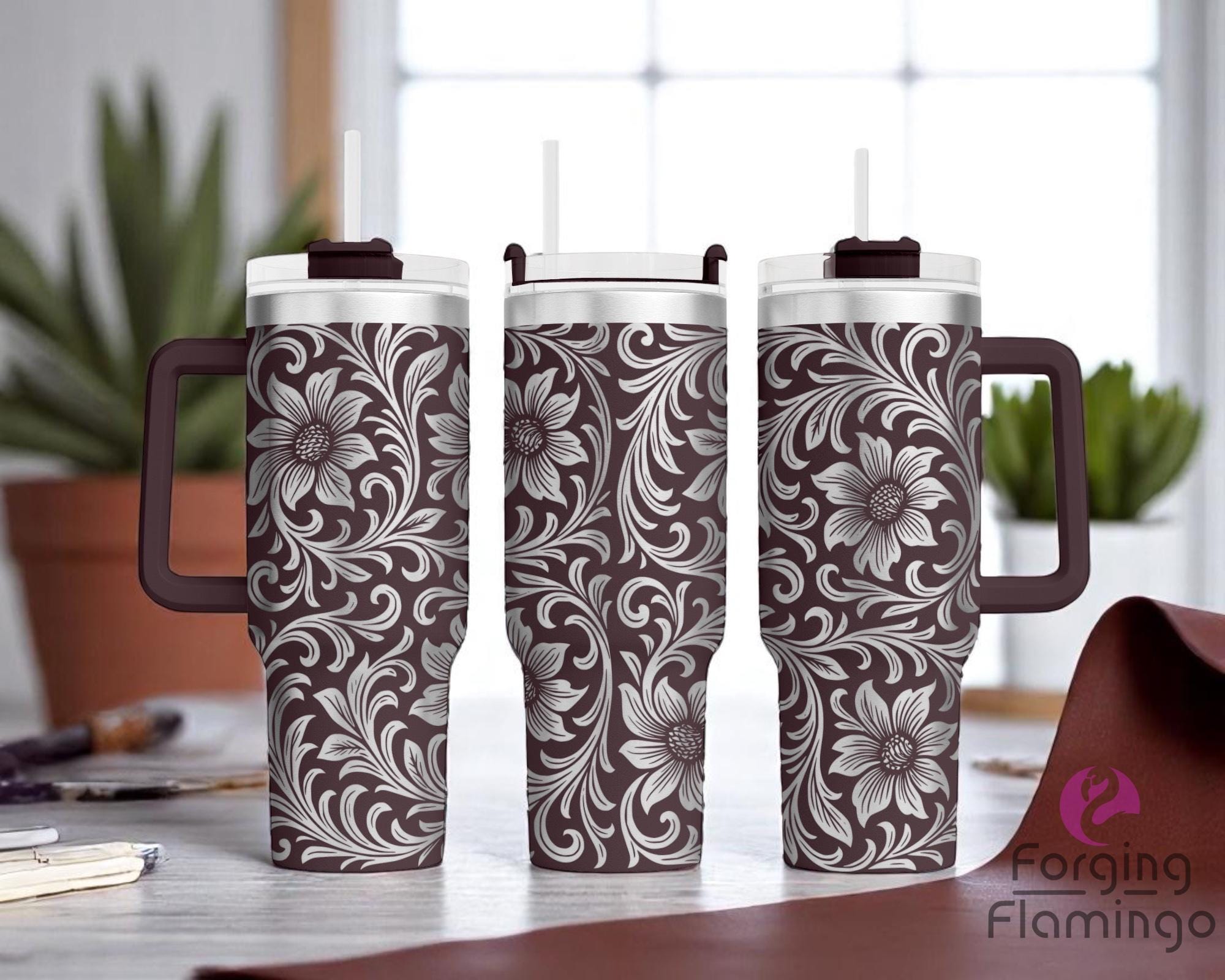 Leather Tooling Laser Engraved Full 20/30/40oz Tumbler Wrap, Digital Download, SVG, Rotary Laser