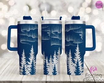 Northern Lights W/Trees Laser Engraved Full 20/30/40oz Tumbler Wrap, Digital Download, SVG, Rotary Laser