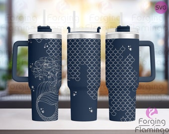 Mermaid Theme Laser Engraved Full 40oz Tumbler Wrap, Digital Download, SVG, Rotary Laser