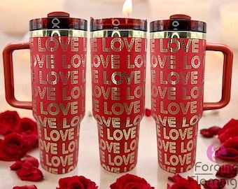 BARRA DE OFERTAS Vaso térmico de acero inoxidable sin costuras de 1.2 litros (40 oz) con pajita, diseño Love In Lights grabado con láser.
