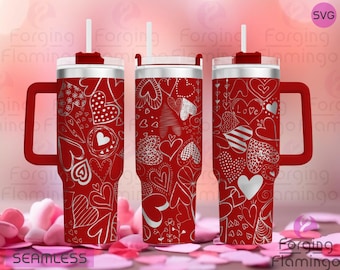 Heart Doodles Laser Engraved Seamless Full 20/30/40oz Tumbler Wrap, Digital Download, SVG, Rotary Laser
