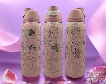 Owa|a Heart Doodles Laser Etched 24/32/40oz Stainless Steel Insulated Tumbler with Straw