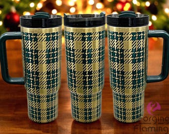 Vaso térmico de acero inoxidable de 887 ml (30 oz) con pajita, estampado de cuadros pata de gallo y grabado láser, ¡OFERTA ESPECIAL!