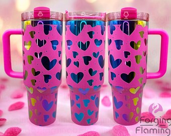 Vaso térmico de acero inoxidable sin costuras de 1,2 litros (40 oz) con pajita, grabado láser con corazones, en oferta.