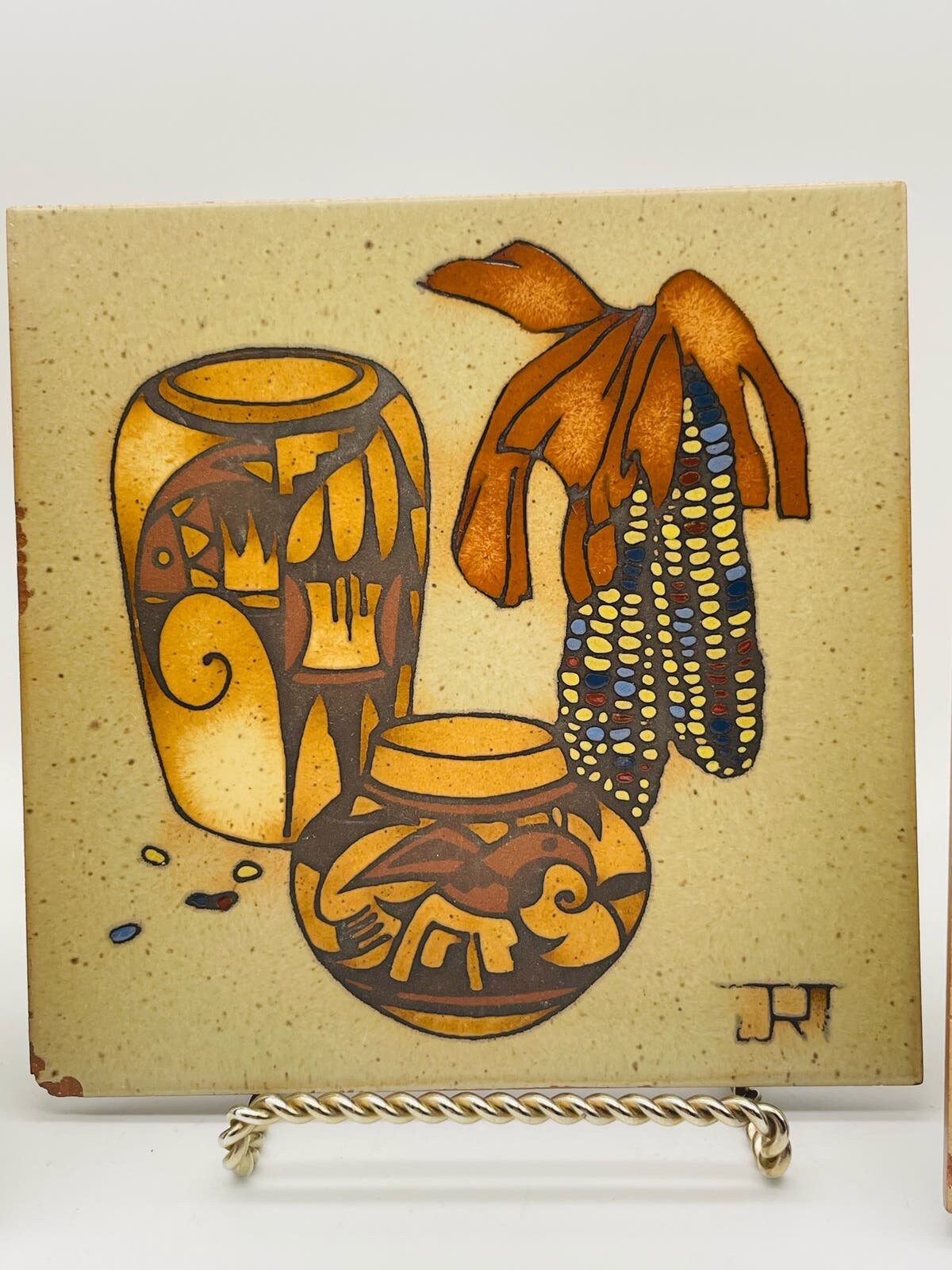 Vintage Jack Teissedre Hand Painted Glazed Ceramic Southwest Art