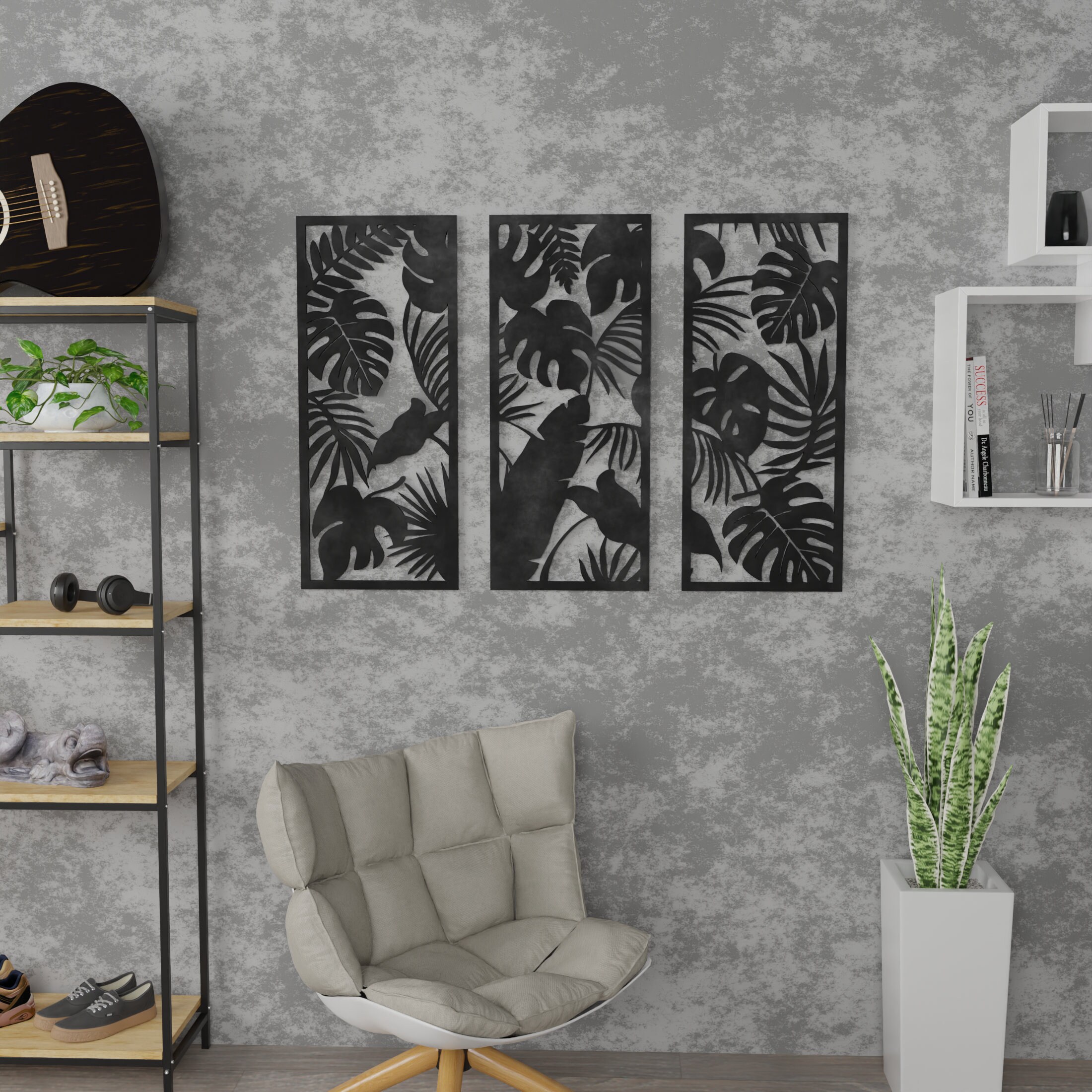 Jungle Leaves Wall Art 3 Piece Set SVG Laser Cut File Decor Etsy