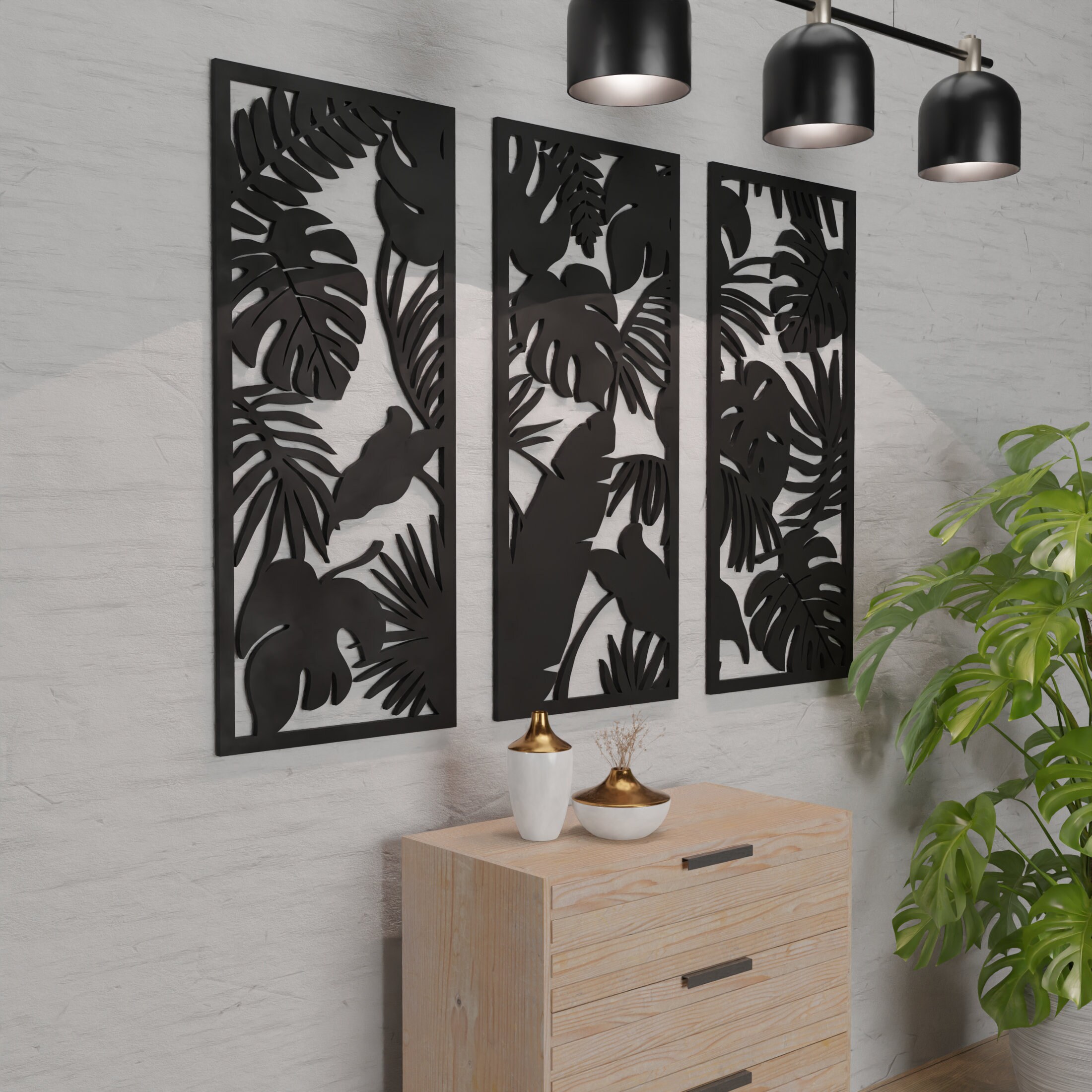 Jungle Leaves Wall Art 3 Piece Set SVG Laser Cut File Decor Etsy