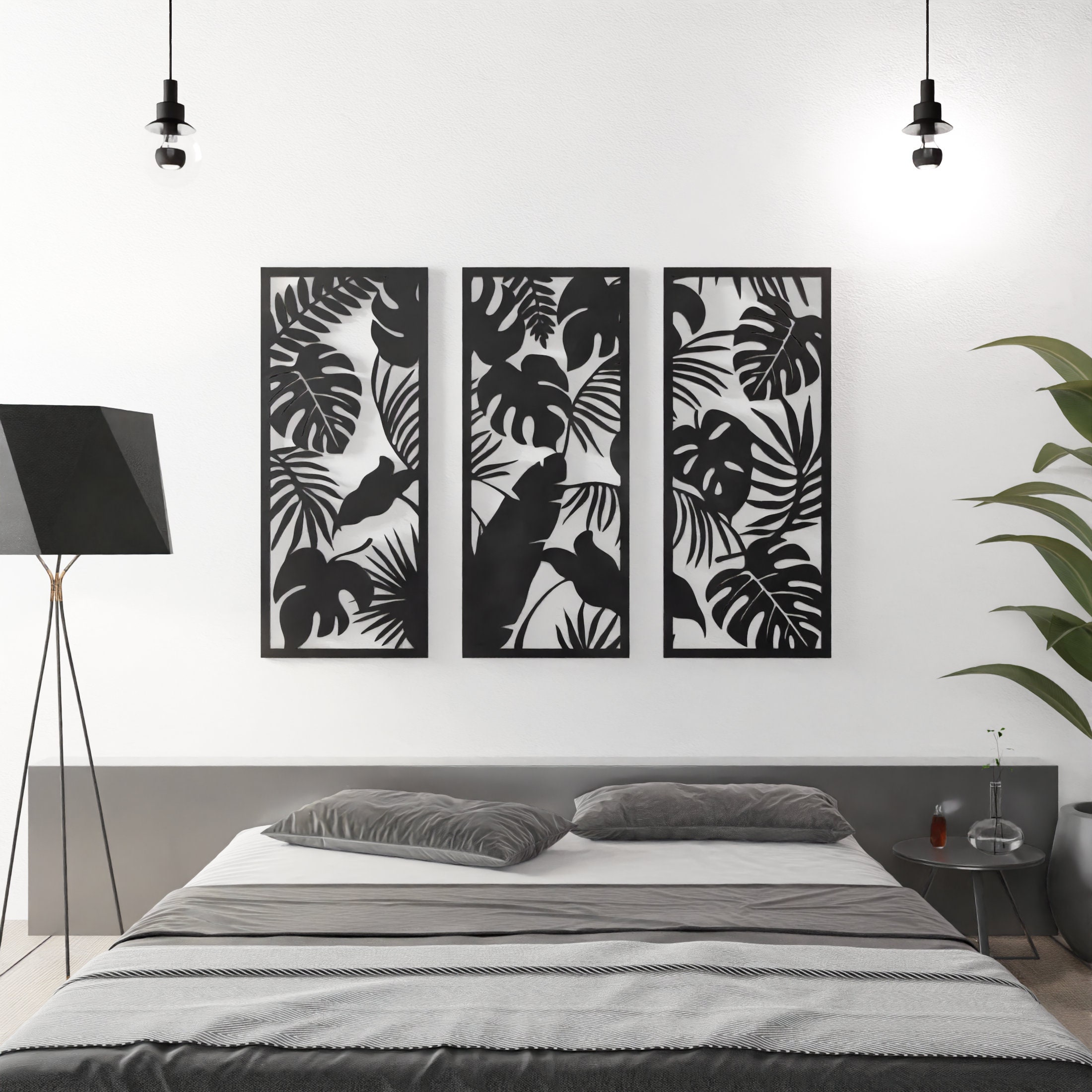 Jungle Leaves Wall Art 3 Piece Set SVG Laser Cut File Decor Etsy