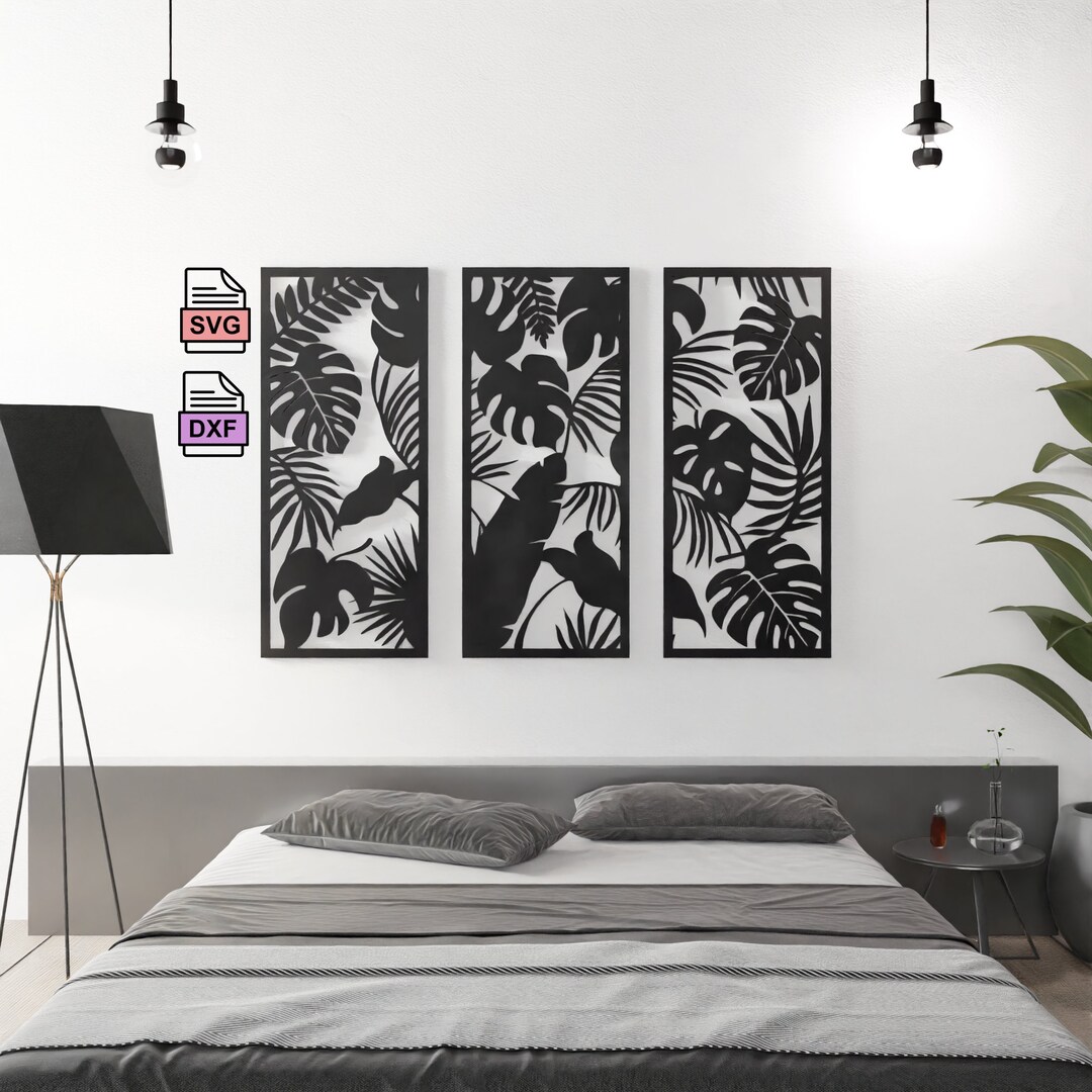 Jungle Leaves Wall Art 3 Piece Set SVG Laser Cut File Decor Etsy