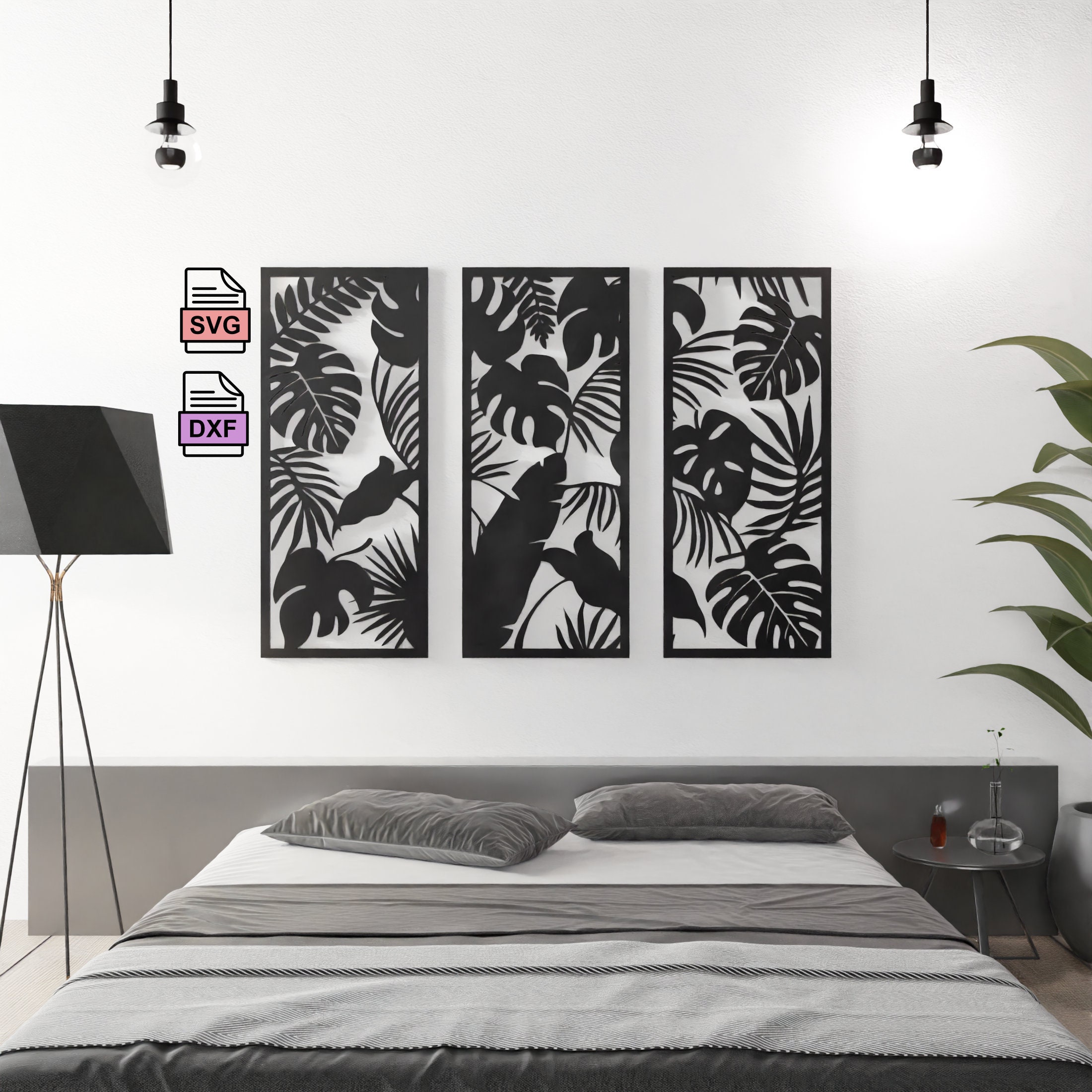 Jungle Leaves Wall Art 3 Piece Set SVG Laser Cut File Decor Etsy