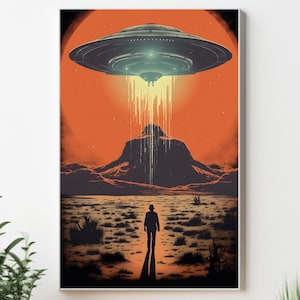 Retro UFO Wall Art Flying Saucer Print Vintage Alien Poster Printable Sci-Fi Wall Art Fantasy Wall Decor UFO Cowboy Print UFO Wall Art Alien