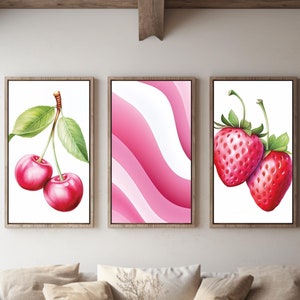 Coquette Room Decor Light Pink Wall Art Strawberry Print Cherry Poster Pink Fruit Wall Art Trendy Wall Decor Girly Posters Coquette Design
