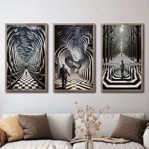 Impressões de arte de parede psicodélicas, pôster dos anos 70, arte de parede com ilusão de ótica, arte de parede dos anos 70, impressão de decoração hippie, arte surreal alucinante
