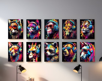 Animal Gaming Poster Set: Neon Gaming Wall Art Decor (Digital Download)
