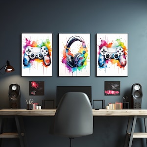Cartaz de jogos, impressões de jogos, arte de parede para jogos, conjunto de 3, decoração para sala de jogos, presente para jogadores, pôsteres de jogos, decoração para quarto de meninos, impressão de videogame, jogos