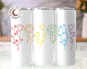 Floral Pride Tumbler Wrap: Flower Rainbow Skinny Tumbler PNG (download digitale)